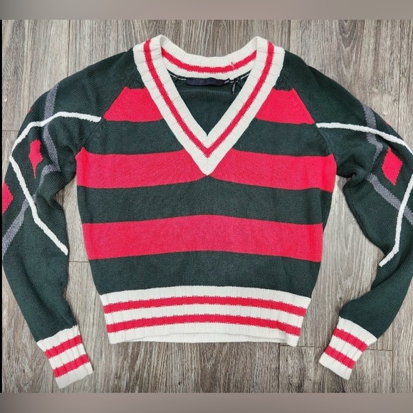 ✨🆕L.A.M.B. Varsity Style V-Neck Striped Argyle Sweater Size M!SUPER RARE!❤️✨ - Picture 11 of 11